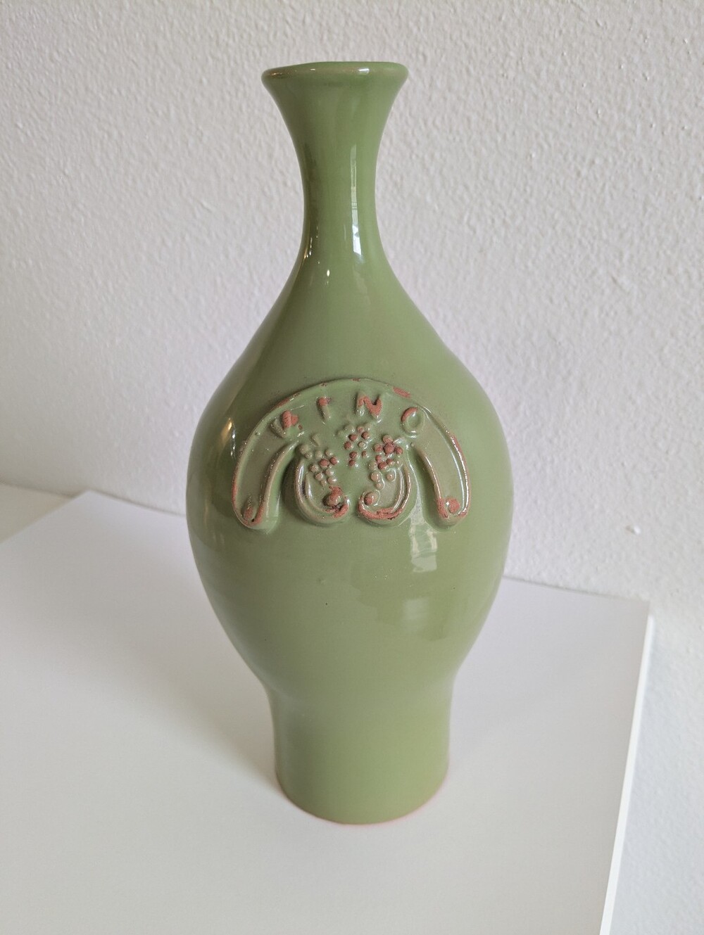 Ceramiche Virginia green ceramic vase, Made in Italy, 11.5 in